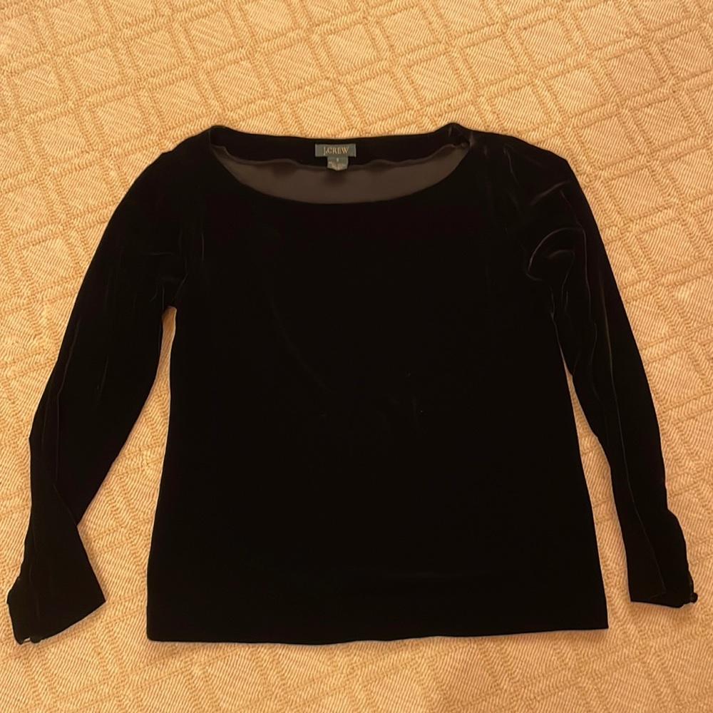 J. Crew black velvet boatneck top.